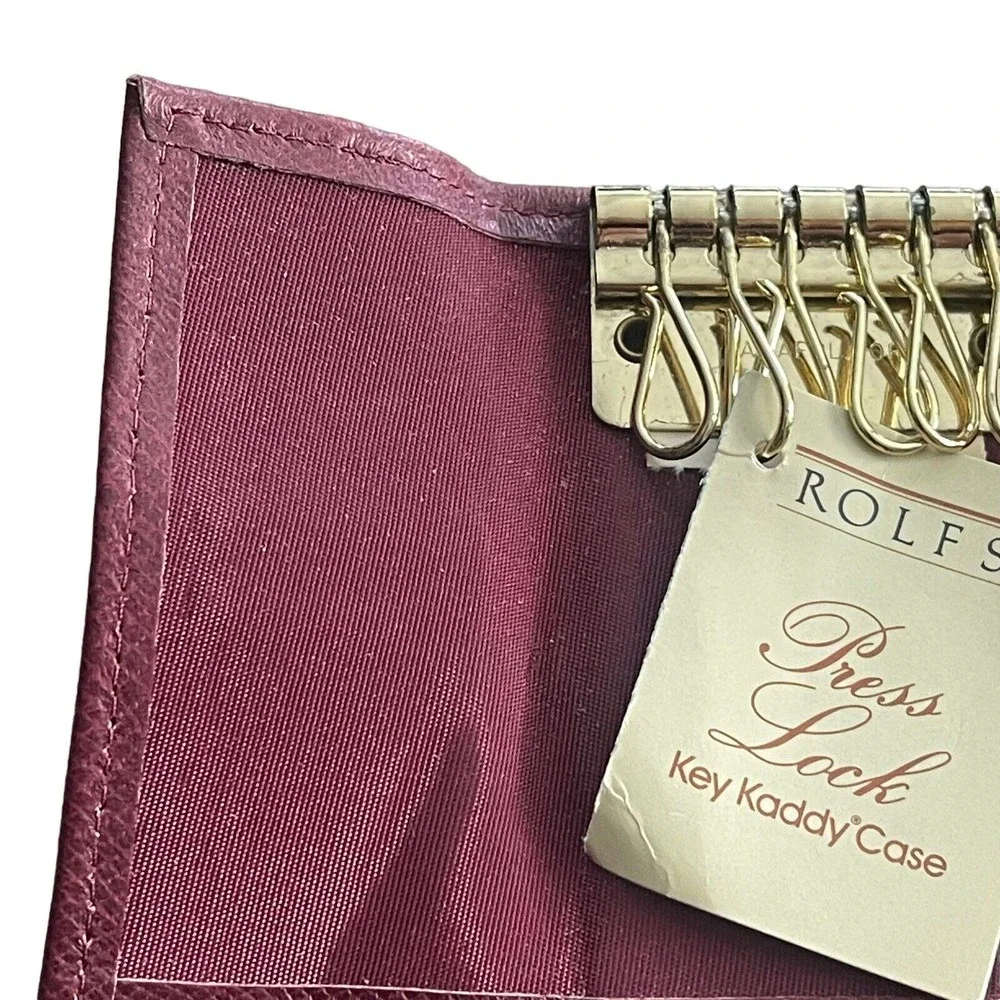 Rolfs Trifold Press Lock Key Kaddy Holder Case Burgundy Gold Lambskin Vintage - Picture 3 of 9